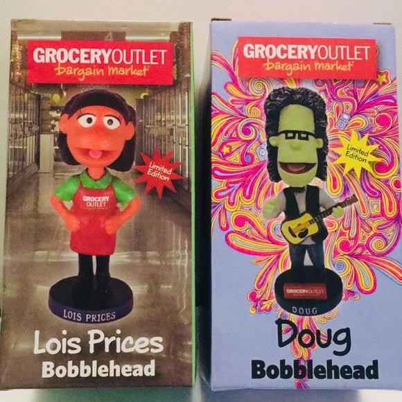 Grocery Outlet Bobleheads Lot of 2 Limited Edition Figurines New in Box NIB NWT - Picture 1 of 8